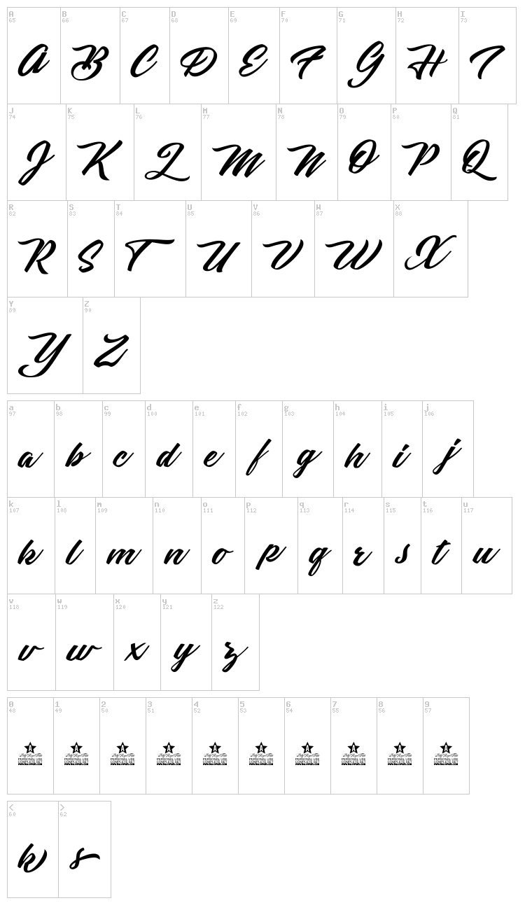 Black Diamonds font map